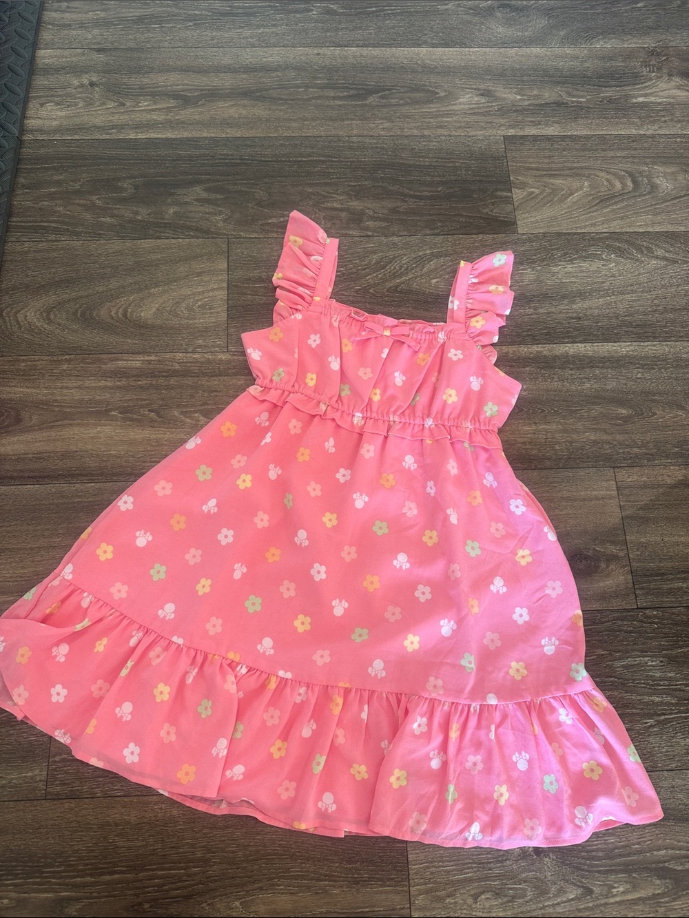 Janie and Jack Minnie Mouse Coral Pink Floral Ruffle Dress